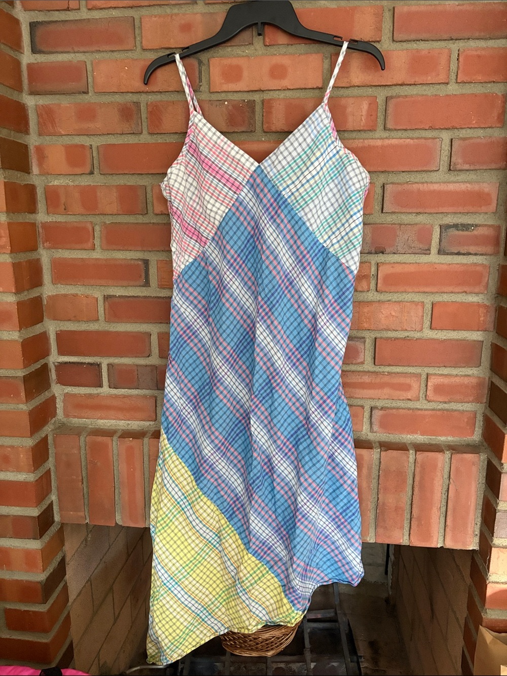 GAP love dream well Plaid Maxi Dress assymetrical patchwork plaid small cotton